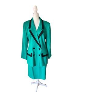 Oleg Cassini Green with Black Skirt Suit Size 14